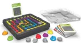 3D illustration of a colorful maze game with puzzle pieces and a small green card (no text or symbols visible)