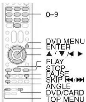0-9 DVD MENU ENTER ▲ / ▼ / ▶ PLAY STOP PAUSE SKIP ◀◀/▶◀ ANGLE DVD/CARD TOP MENU