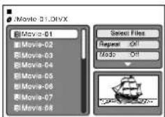 .Movie 01.DIVX Movie-01 Movie-02 Movie-03 Movie-04 Movie-05 Movie-06 Movie-07 Movie-08 Select Files Repeat Off Mode Off