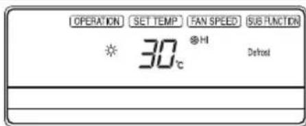 OPERATION SET TEMP FAN SPEED SUB FUNCTION 30°C Hi Defrost