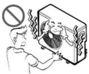 Illustration showing a person reacting to a device with a 'no' symbol, indicating no toxicity or absence of any chemical hazard.