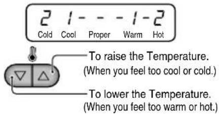 2 1 - - - 1 - 2 Cold Cool Proper Warm Hot To raise the Temperature. (When you feel too cool or cold.) To lower the Temperature. (When you feel too warm or hot.)