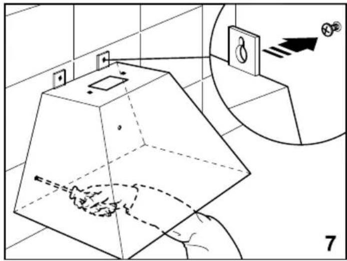 Technical diagram showing a 3D cabinet with internal wiring and a magnified view of a wall-mounted switch labeled '8'.
