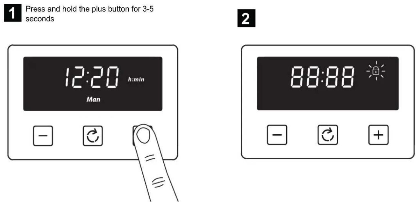 1 Press and hold the plus button for 3-5 seconds 12:20 h:min Man - + 88:88 - +