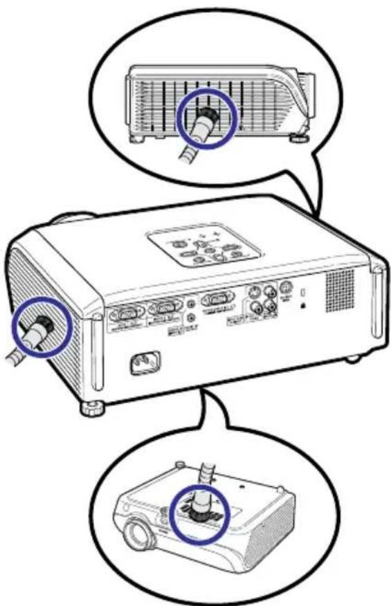 Diagram showing three views of a portable electronic device with labeled ports and connectors, including a close-up of the internal component.