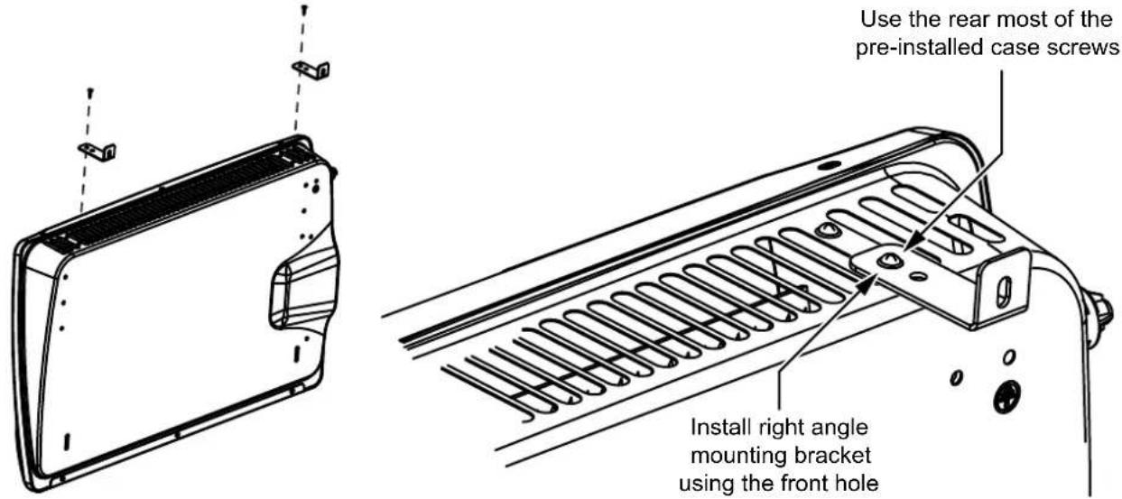 Use the rear most of the pre-installed case screws Install right angle mounting bracket using the front hole