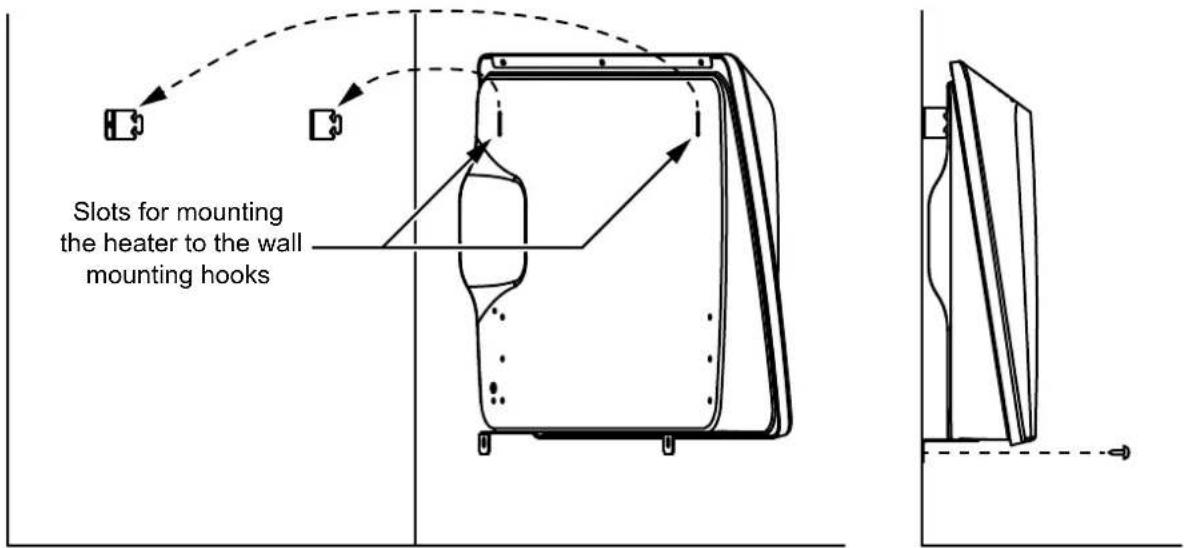 Slots for mounting the heater to the wall mounting hooks