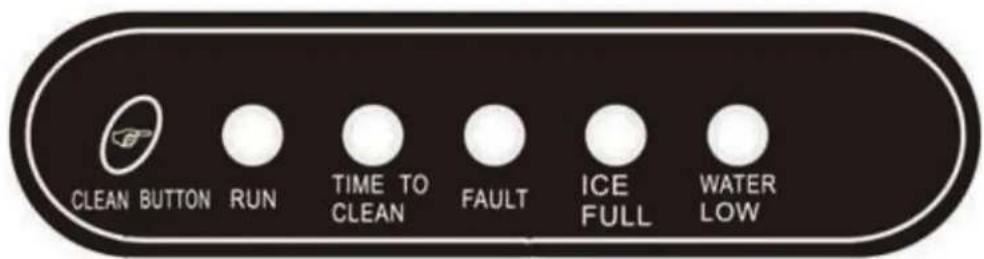 CLEAN BUTTON RUN TIME TO CLEAN FAULT ICE FULL WATER LOW