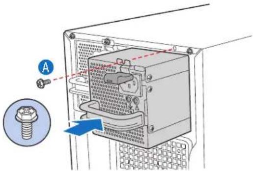 Technical diagram of an electrical switch with labeled component A and a close-up view showing a bolt and cable connection.