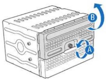 Diagram of a computer drive showing labeled components A and B with directional arrows indicating rotation or movement.