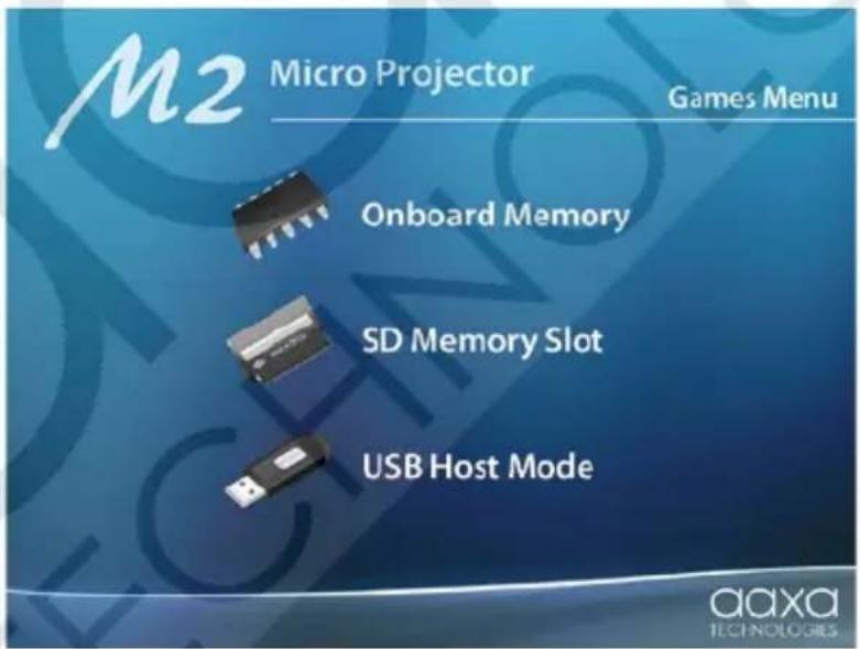 M2 Micro Projector Games Menu Onboard Memory SD Memory Slot USB Host Mode aaxa TECHNOLOGIES