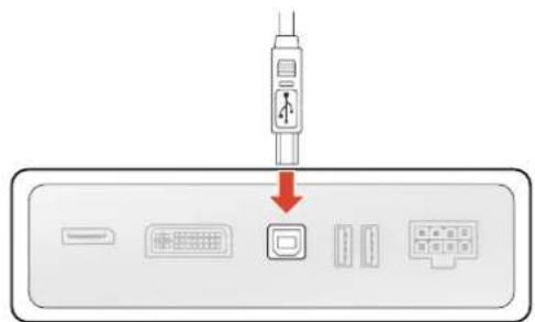 Diagram showing a device with an attached port connected to multiple ports, highlighting a red arrow indicating a process or operation.