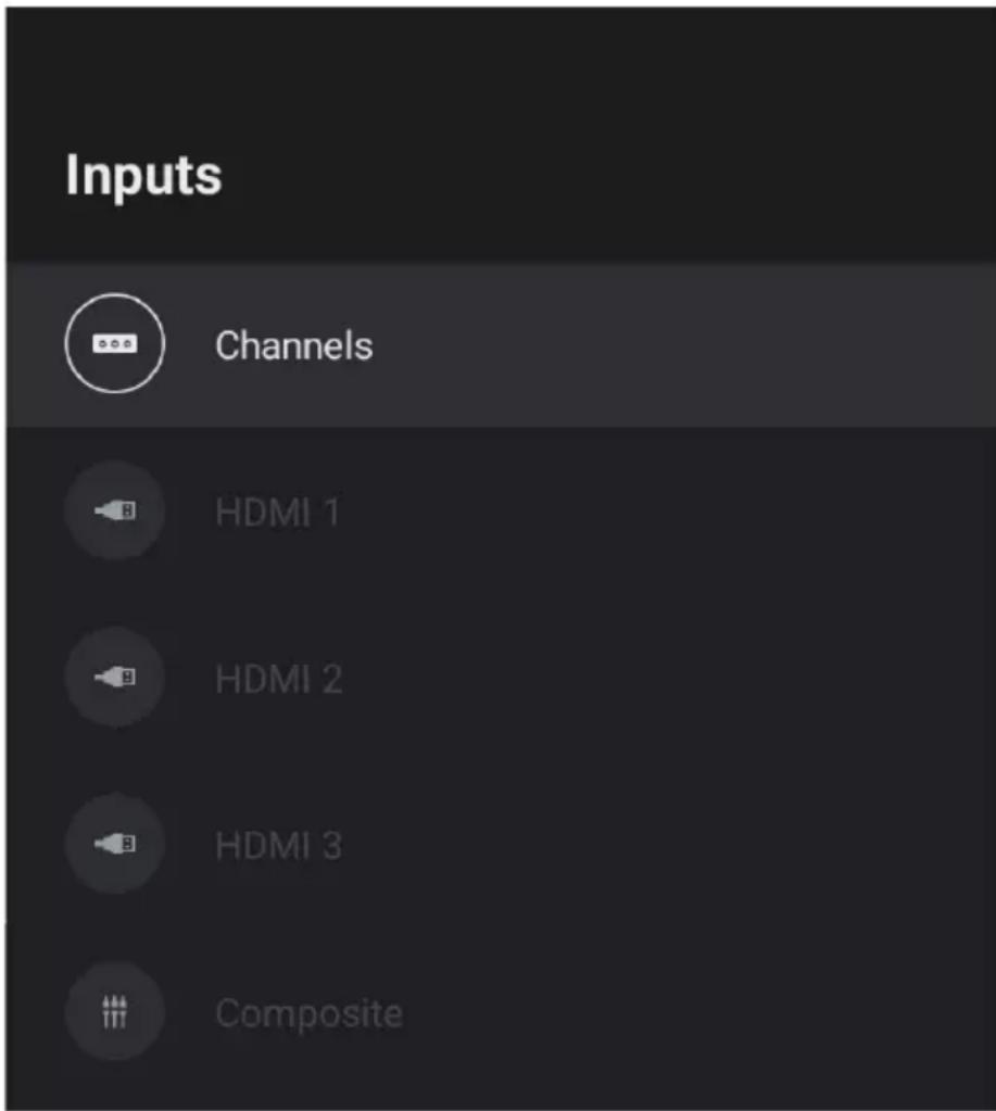 Inputs Channels HDMI 1 HDMI 2 HDMI 3 Composite