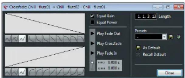 Crossfade: Chill - flute01 -> Chill - flute02 - Chill - flute01 Equal Gain Equal Power Play Fade Out Play Crossfade Play Fade In 0.000 s 0.000 s 1, 1, 3, 13 Length Presets As Default Recall Default Close