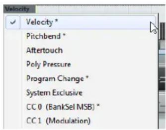 Velocity ✓ Velocity * Pitchbend * Aftertouch Poly Pressure Program Change * System Exclusive CC 0 (BankSel MSB) * CC1 (Modulation)