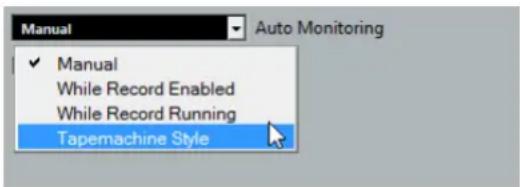Manual Auto Monitoring ✓ Manual While Record Enabled While Record Running Tapemachine Style