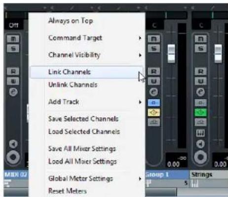 Always on Top Command Target Channel Visibility Link Channels Unlink Channels Add Track Save Selected Channels Load Selected Channels Save All Mixer Settings Load All Mixer Settings Global Meter Settings Reset Meters