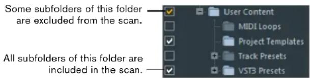 Some subfolders of this folder are excluded from the scan. All subfolders of this folder are included in the scan.