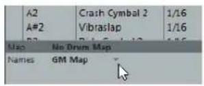 STEINBERG Cubase Elements 6 - Drum map and names pop-up menus - 1