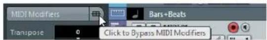 MDI Modifiers Bars+Beats Transpose 0 Click to Bypass MIDI Modifiers