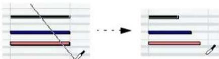Diagram illustrating a geometric transformation or mapping from layered materials to layered structures, with an arrow indicating direction.