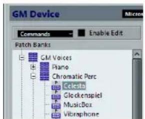 GM Device Commands Enable Edit Patch Banks GM Voices Piano Chromatic Perc Celesta Glockenspiel MusicBox Vibraphone