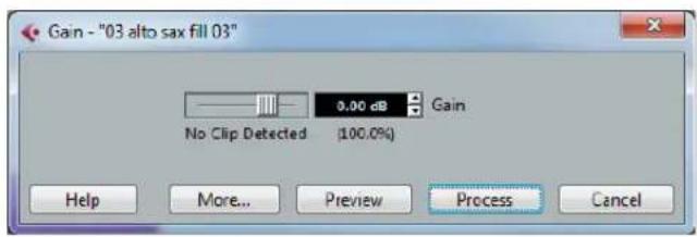 Gain - "03 alto sax fill 03" No Clip Detected 0.00 dB Gain (100.0%) Help More... Preview Process Cancel