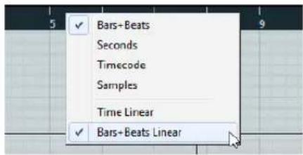 Bars+Beats Seconds Timecode Samples Time Linear Bars+Beats Linear