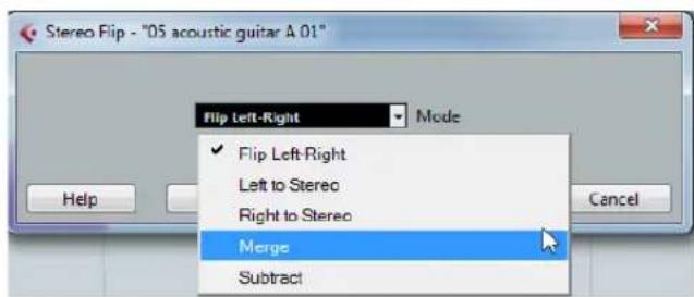 Stereo Flip - "05 acoustic guitar A.01" Flip Left-Right Mode ✓ Flip Left-Right Left to Stereo Right to Stereo Merge Subtract Help Cancel