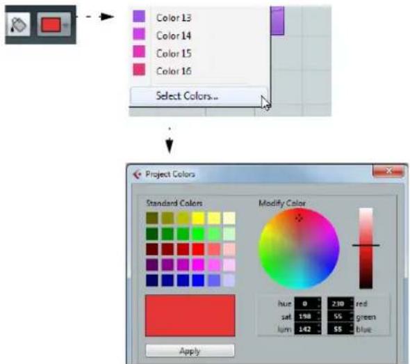 Color 13 Color 14 Color 15 Color 16 Select Colors... Project Colors Standard Colors Modify Color blue 0 230 red sat 198 55 green lum 142 55 blue Apply