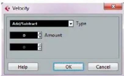 Velocity Add/Subtract Type 0 Amount 0 Help OK Cancel