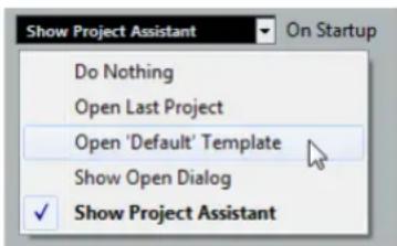 Show Project Assistant Do Nothing Open Last Project Open 'Default' Template Show Open Dialog Show Project Assistant