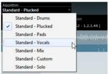 Algorithm Standard - Plucked Standard - Drums ✓ Standard - Plucked Standard - Pads Standard - Vocals Standard - Mix Standard - Custom Standard - Solo