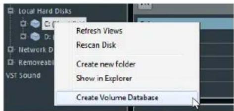 Local Hard Disks Refresh Views Rescan Disk Create new folder Show in Explorer Create Volume Database