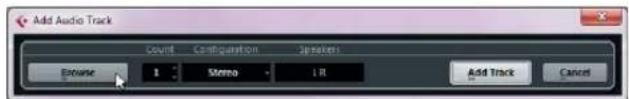 Add Audio Track Sound Configuration Speakers Enclose 1 Stereo LR Add Track Cancel