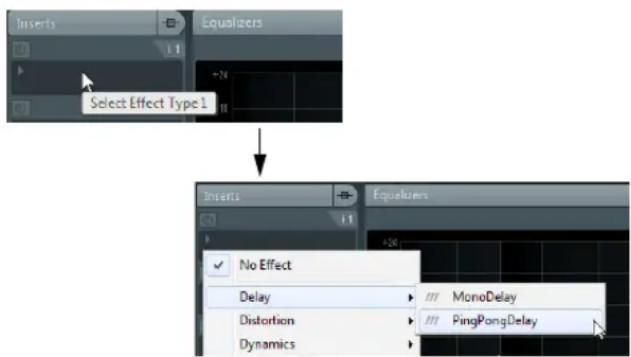 Inserts Equalizers Select Effect Type 1 No Effect Delay Distortion Dynamics MonoDelay PingPongDelay