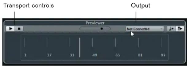 Transport controls Output Previewer Not Connected 1 17 33 49 65 81 97