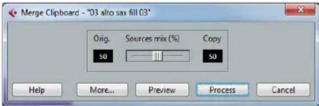 Merge Clipboard - "03 alto sax fill 03" Orig. Sources mix (%) Copy 50 50 Help More... Preview Process Cancel