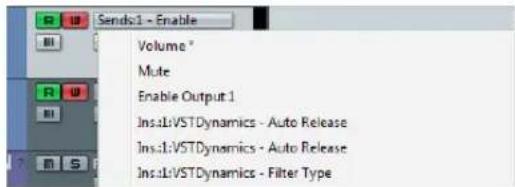 Sends:1 - Enable Volume * Mute Enable Output 1 Ins:1:VSTDynamics - Auto Release Ins:1:VSTDynamics - Auto Release Ins:1:VSTDynamics - Filter Type