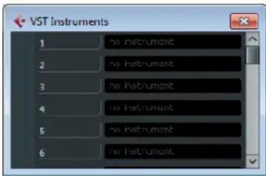 VST Instruments 1 no instrument 2 no instrument 3 no instrument 4 no instrument 5 no instrument 6 no instrument