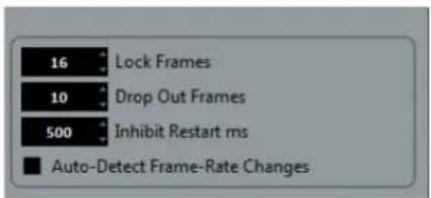 16 Lock Frames 10 Drop Out Frames 500 Inhibit Restart ms ■ Auto-Detect Frame-Rate Changes