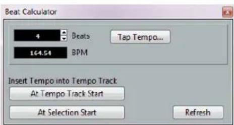 Beat Calculator 4 Beats Tap Tempo... 164.54 BPM Insert Tempo into Tempo Track At Tempo Track Start At Selection Start Refresh