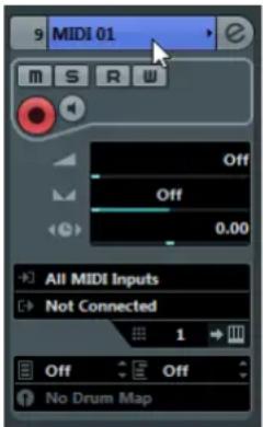 9 MIDI 01 m S R W Off Off 0.00 All MIDI Inputs Not Connected 1 Off Off No Drum Map