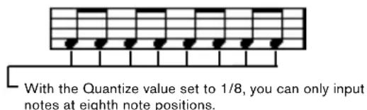 With the Quantize value set to 1/8, you can only input notes at eighth note positions.