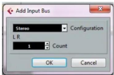 Add Input Bus Stereo Configuration L R Count OK Cancel