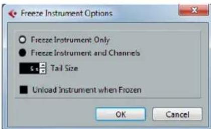 Freeze Instrument Options Freeze Instrument Only Freeze Instrument and Channels s: Tail Size Unload Instrument when Frozen OK Cancel