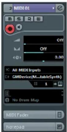 MIDI 01 Off Off 0.00 All MIDI Inputs GMDevice(M...tableSynth) 1 No Drum Map MIDI Fader Notepad