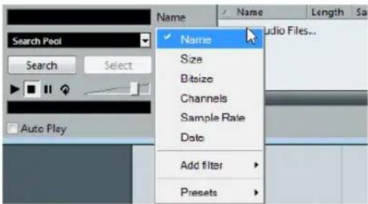 Search Pool Search Select Auto Play Name Size Bitsize Channels Sample Rate Date Add filter Presets
