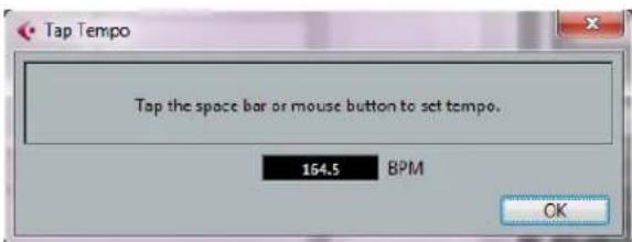 Tap Tempo Tap the space bar or mouse button to set tempo. 164.5 BPM OK