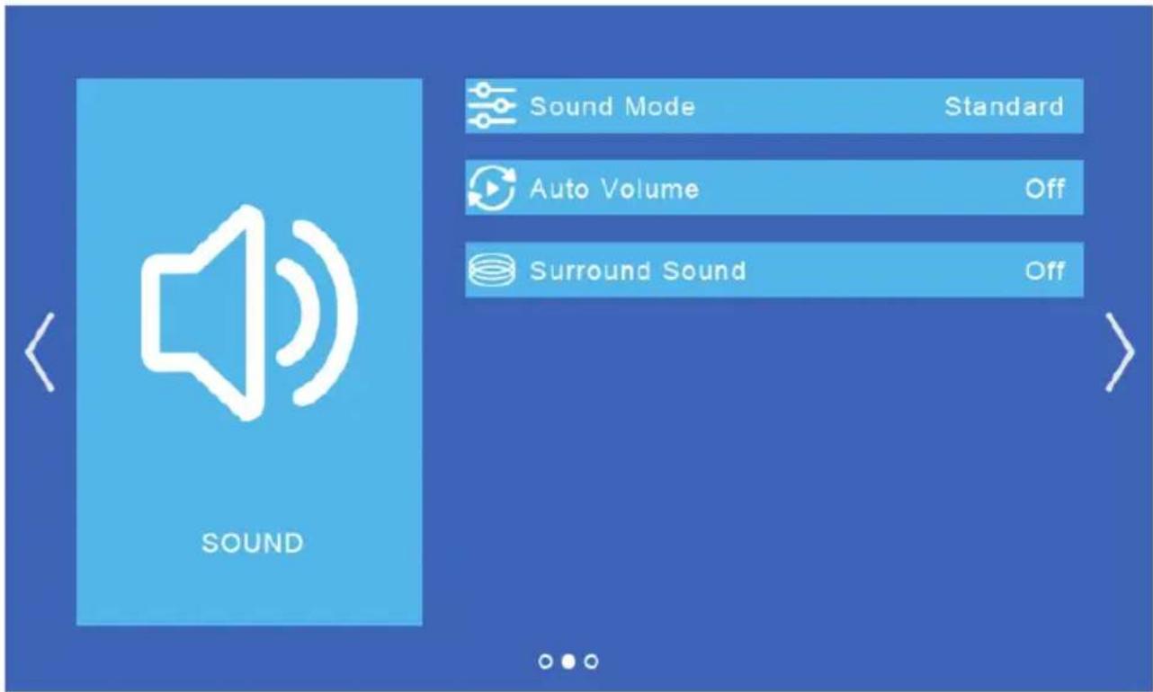 Sound Sound Mode Standard Auto Volume Off Surround Sound Off